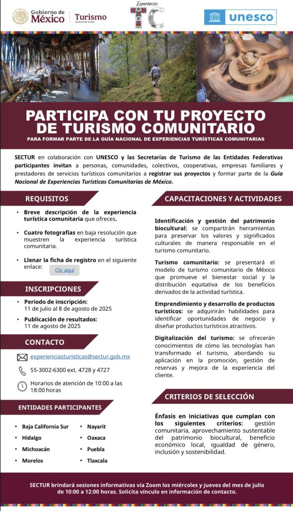 Convocatoria para la Guía Nacional de Experiencias Turísticas Comunitarias