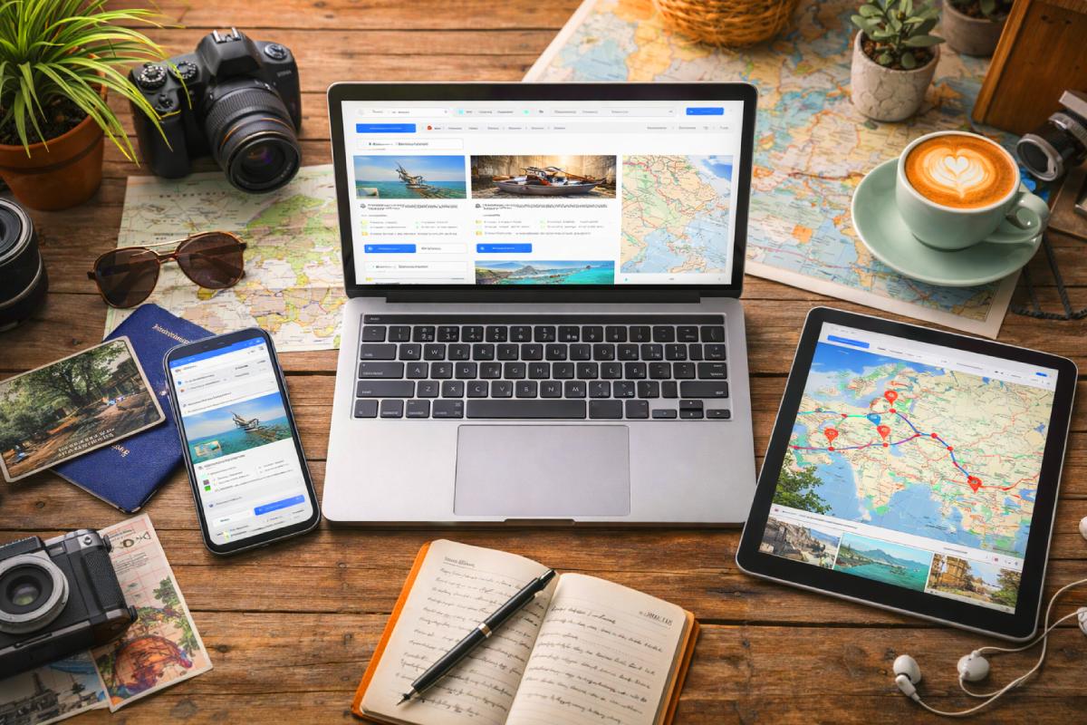 Computadora para organizar un viaje