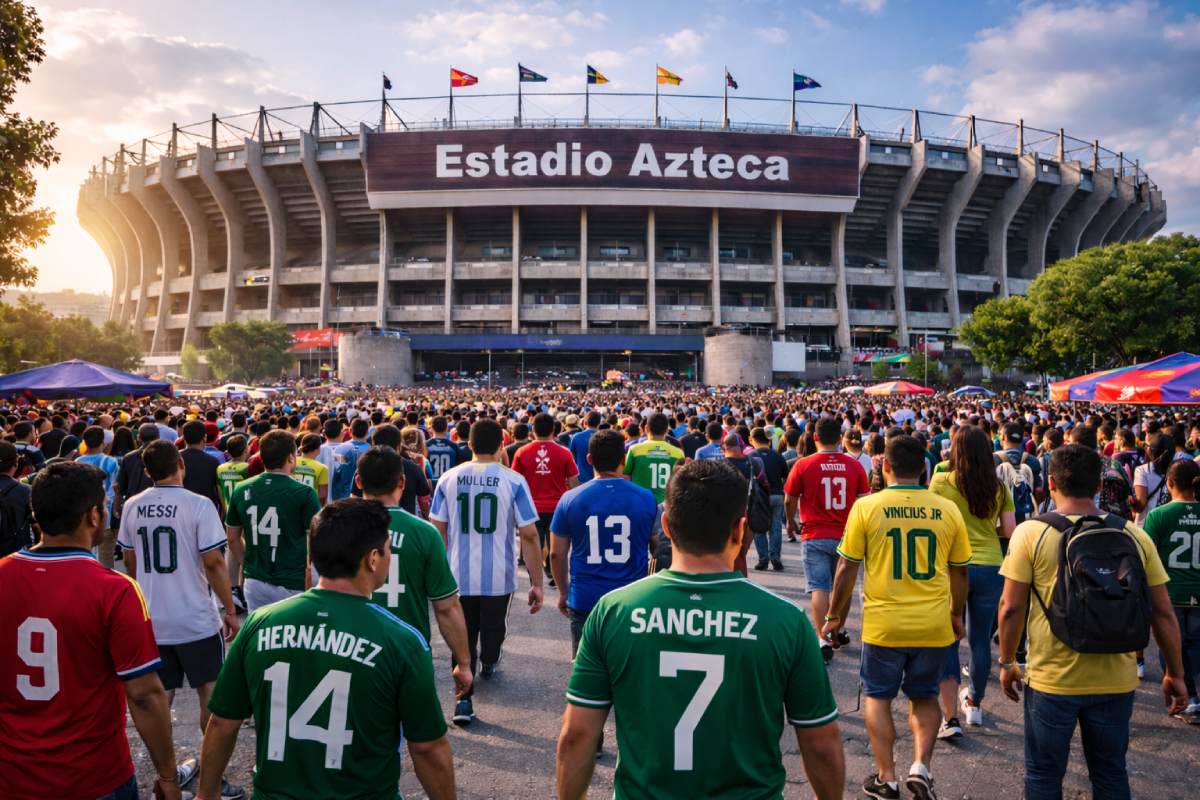 Gente caminando al Estadio Azteca