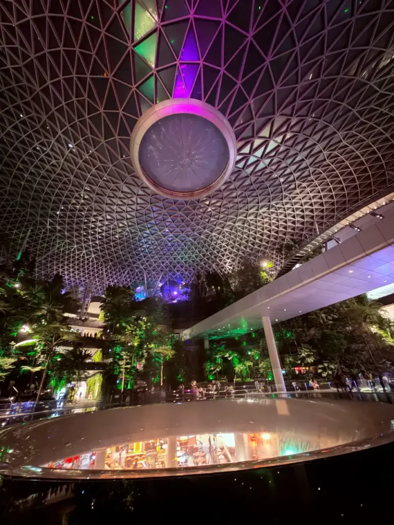 HSBC Rain Vortex en Changi Airport noche